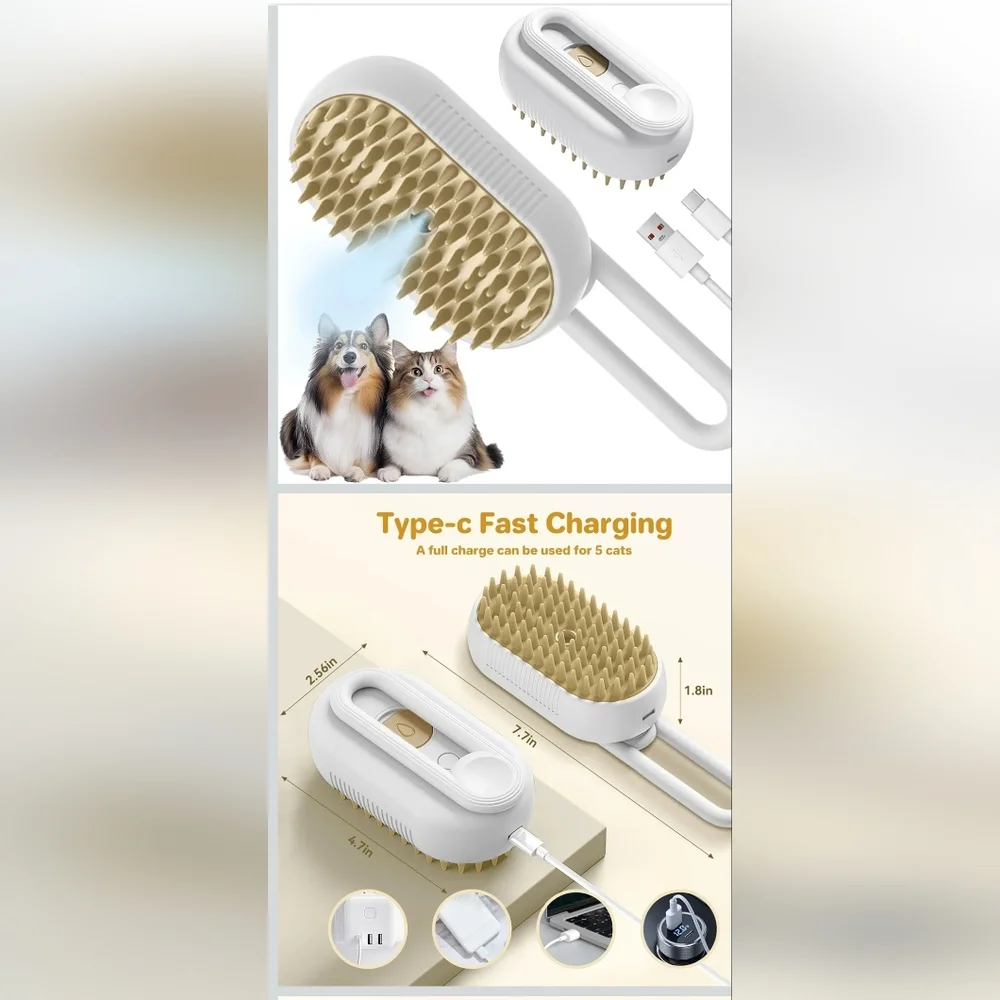 Pet Grooming Cat Dog Electric Steam Brush Deshedding Massage Comb Fast Charging